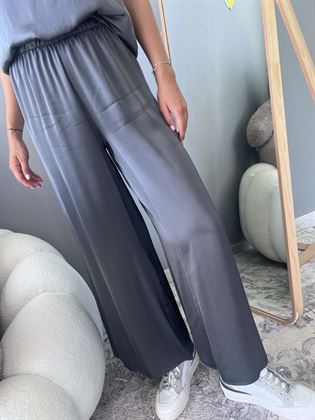 Pantalone grigio fumo in viscosa palazzo con elastico in vita