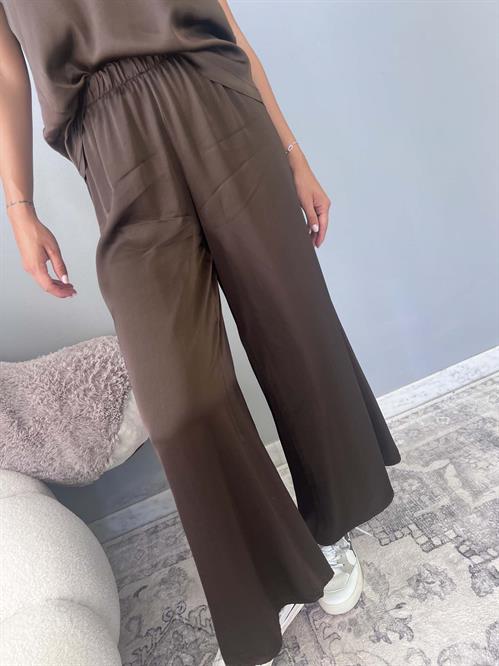 Pantalone marrone in viscosa palazzo con elastico in vita