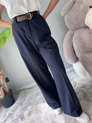 Pantalone blu con cintura palazzo elastico dietro