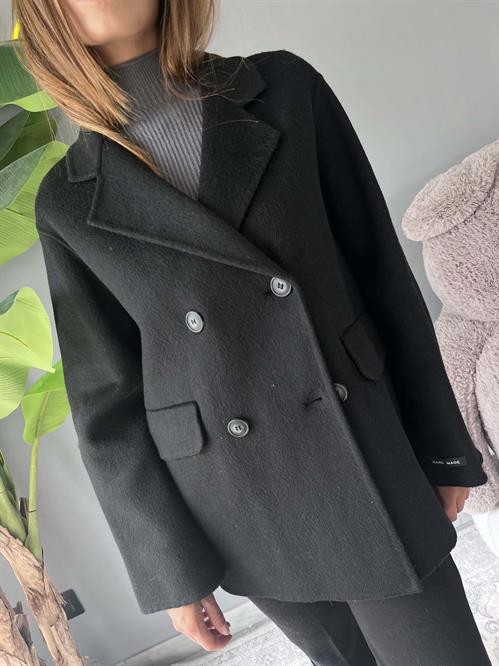 Cappotto nero doppiopetto lana handmade