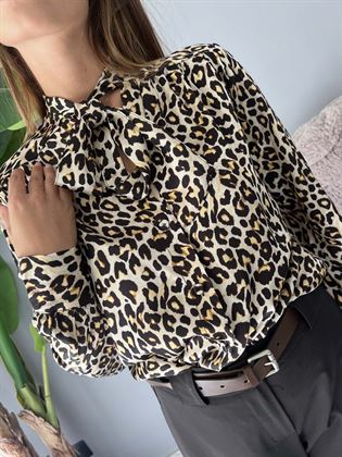 Camicia blusa con fiocco stampa leopardata viscosa