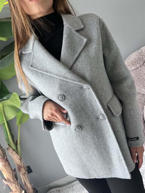 cappotto doppiopetto grigio melange lana handmade