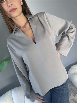 Camicia Blusa grigio perla colletto scollo v