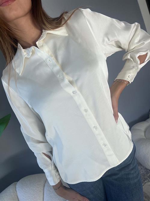 Camicia viscosa burro con colletto e bottoni