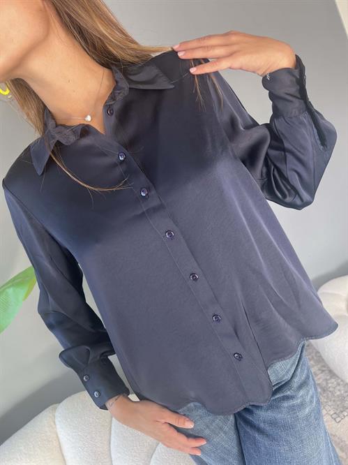 Camicia bottoni con colletto blu viscosa