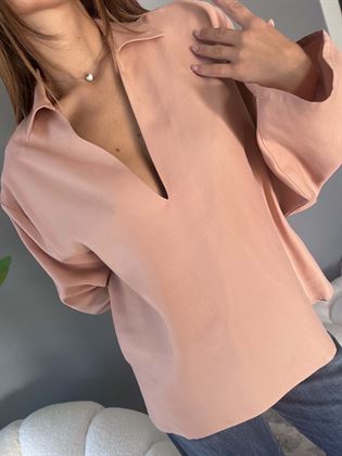 camicia blusa colletto scollo v rosa