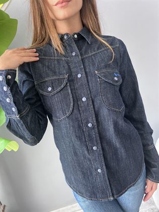 Camicia jeans lavaggio blu con bottoni clips