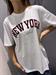 t shirt bianca scitta newyork in bordeaux mezza manica cotone