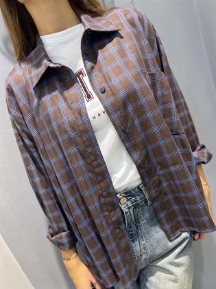 Camicia tartan marrone e azzurro/viola