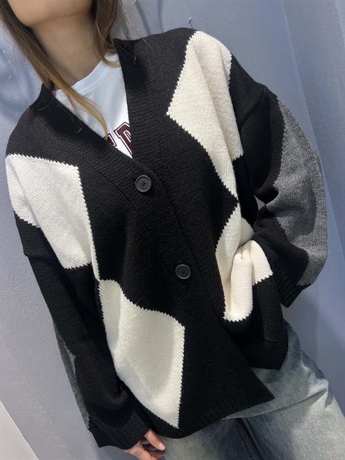 cardigan bottoni rombi nero panna grigio