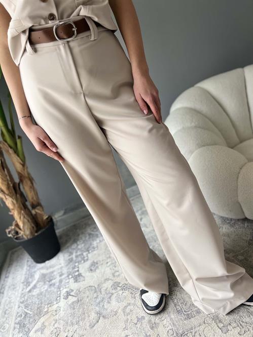 Pantalone palazzo burro con cintura ed elastico dietro