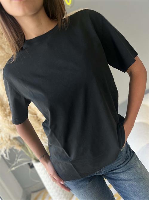  T-Shirt nera girocollo mezza manica in cotone