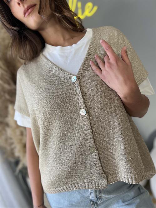 maglia gilet oro cardigan con bottoni