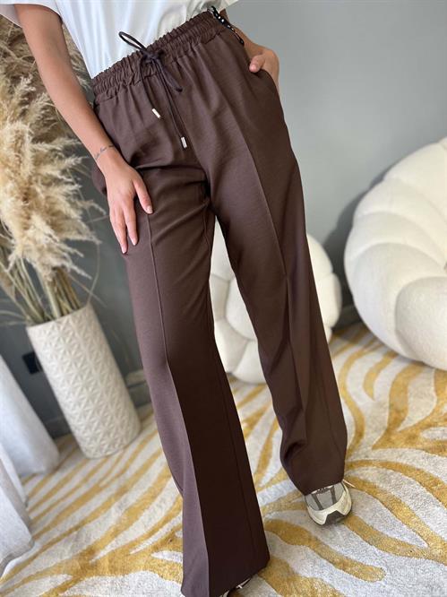 pantalone palazzo marrone cacao con elastico in vita