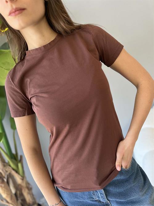  T-Shirt marrone cioccolato mazza manica in cotone