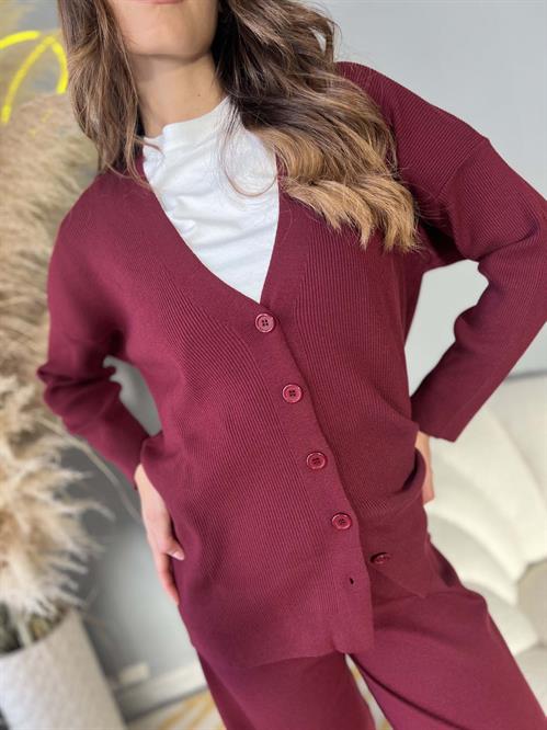 cardigan con bottoni colore ribes scollo v  a costine in viscosa