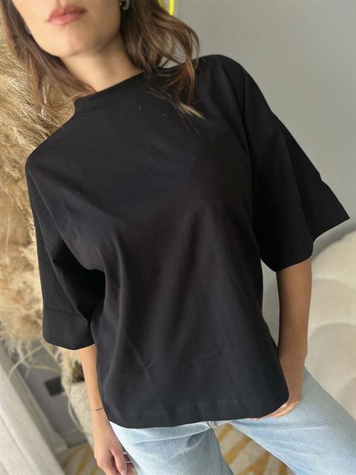  T-Shirt nera i cotone con cerniera dietro