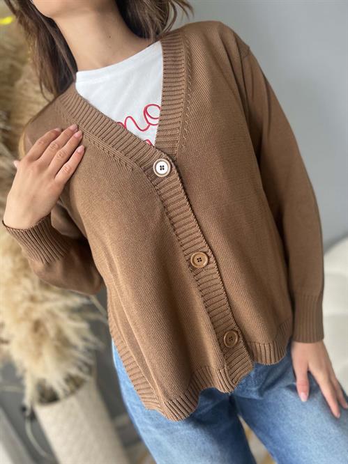 cardigan in cotone con bottoni marrone bruciato