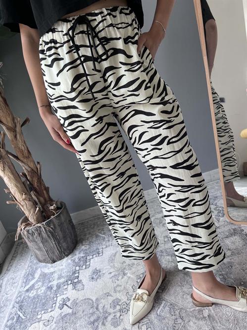 Pantalone animalier zebrato lino e cotone
