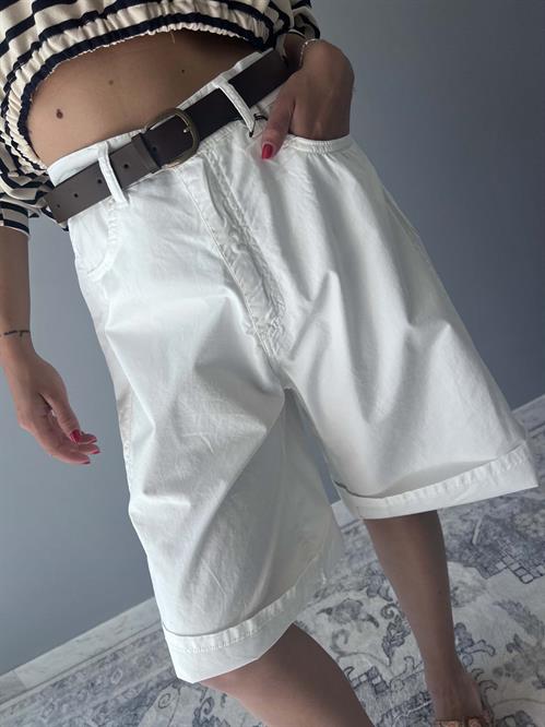 bermuda lungo in cotone bianco con cintura